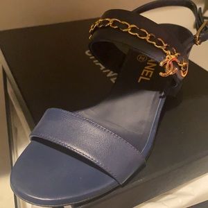 Chanel classic navy sandal with chain